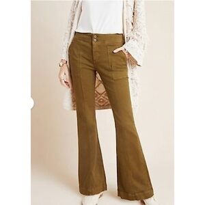Pilcro Anthropologie High Waisted Trouser Boot Cut Pants Olive Green 28P